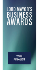 Text graphic for "LORD MAYOR'S BUSINESS AWARDS" with "2019 FINALIST
