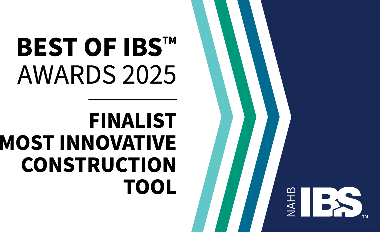 Text graphic announcing "BEST OF IBS AWARDS 2025 FINALIST MOST INNOVATIVE CONSTRUCTION TOOL"
