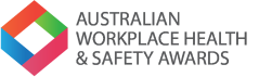Australian Workplace Health & Safety Awards logo with colorful interlocking squares and dark gray text.
