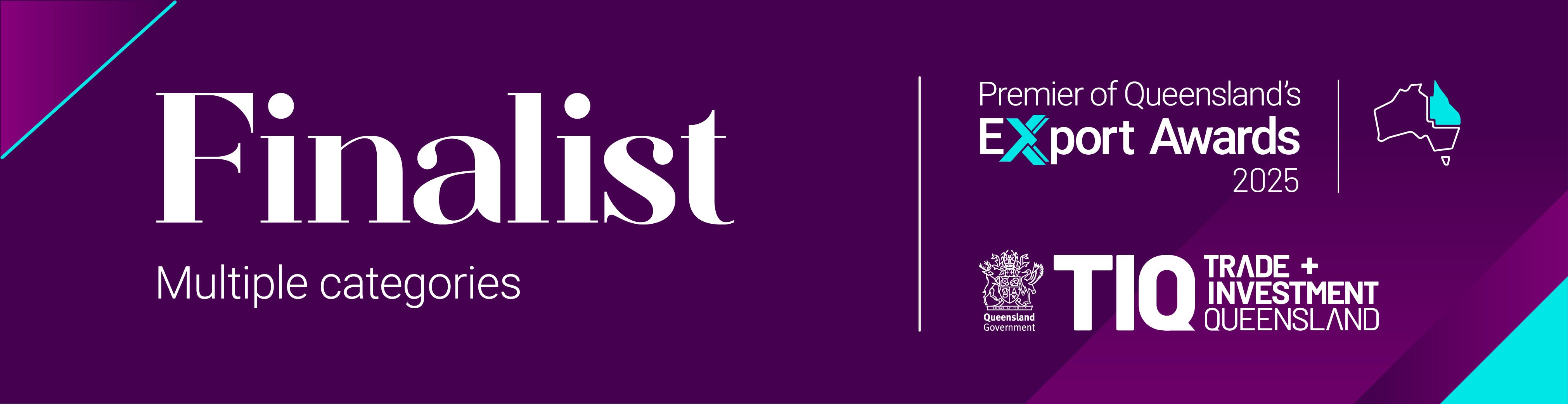 Finalist in multiple categories for Premier of Queensland's Export Awards 2025 by Trade and Investment Queensland.