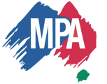 Logo with "MPA" over a blue and red brushstroke map of Australia and Tasmania.