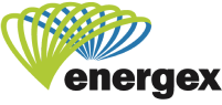 Energex logo featuring a green and blue fanning design, with "energex" in black text.