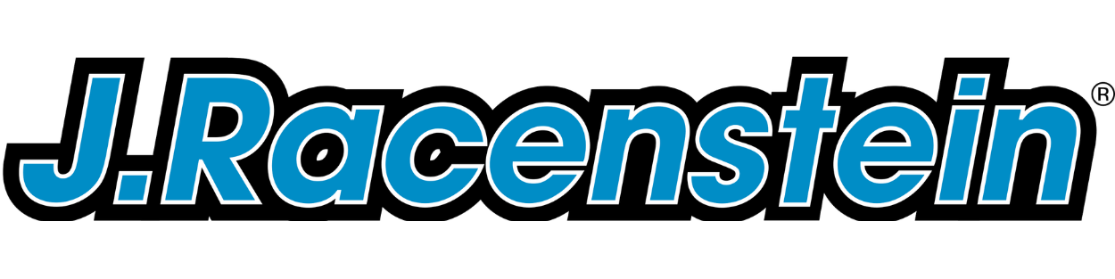 J. Racenstein logo with bold blue text outlined in black.