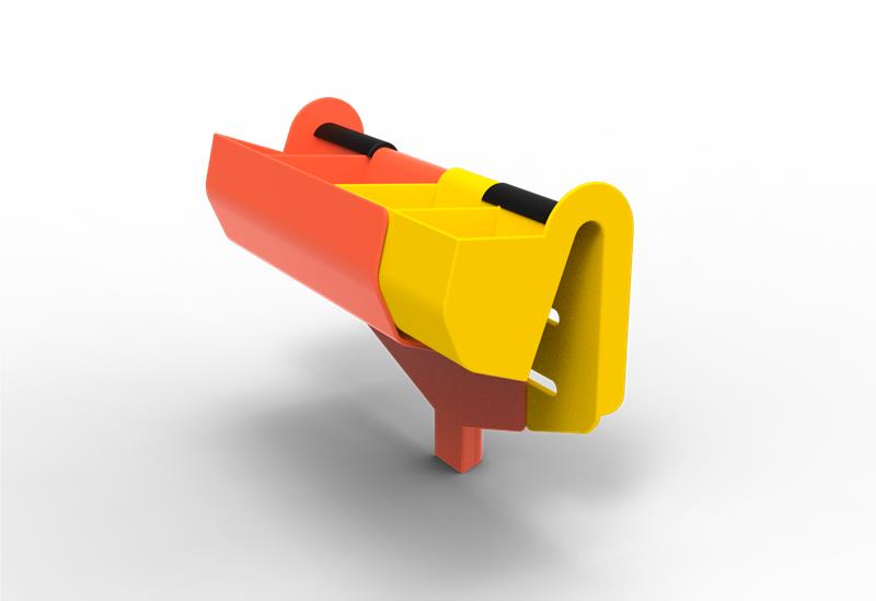 Lock Jaw Gutter Protector tool in orange and yellow, designed for safe and reliable gutter protection by tradies.