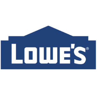 Lowes logo with white text inside a blue house-shaped outline.