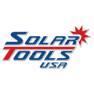 Solar Tools USA logo with blue and red text and a red starburst graphic.