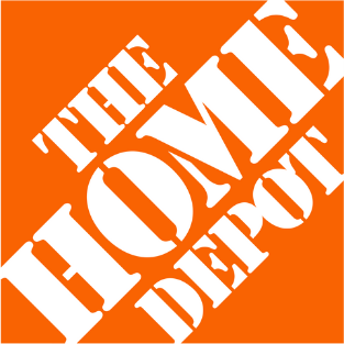 The Home Depot logo with white stencil-style text on an orange square background.