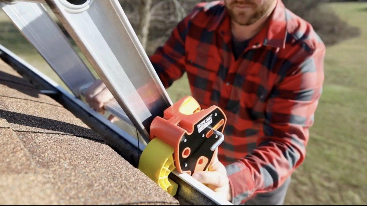 Lock Jaw clamps the ladder to the gutter