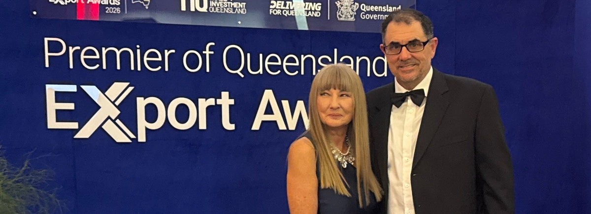 Lock Jaw Ladder Grip representatives at the 2026 Premier of Queensland Export Awards backdrop
