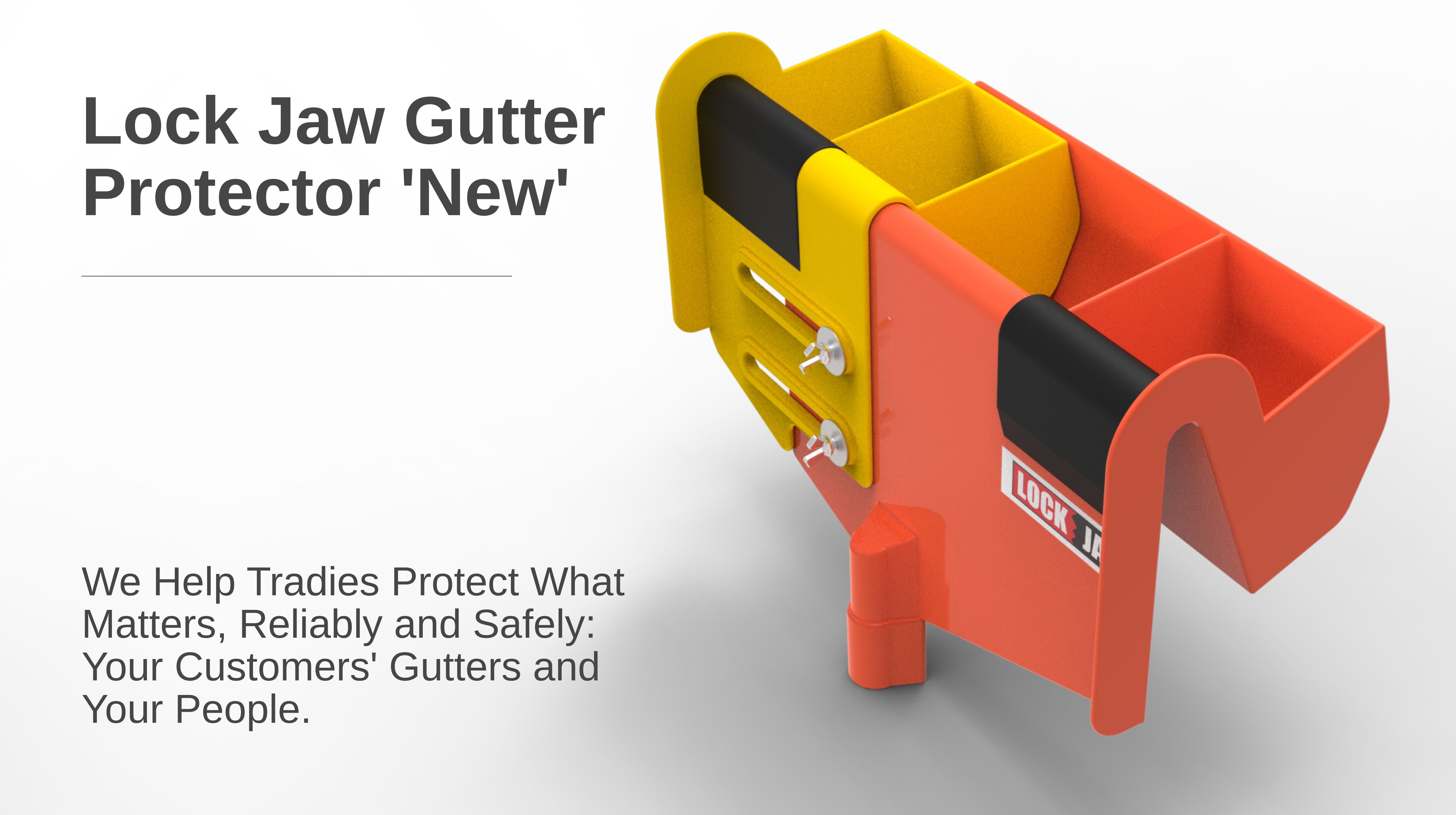 Gutter protector tool, orange and yellow, for tradies to safely protect gutters and workers.