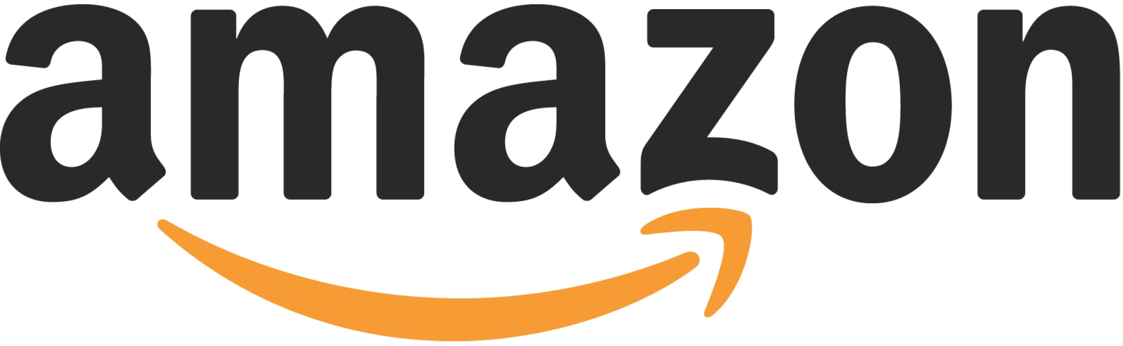 Amazon logo with black text and a curved orange arrow, symbolizing a global online shopping and e-commerce platform.
