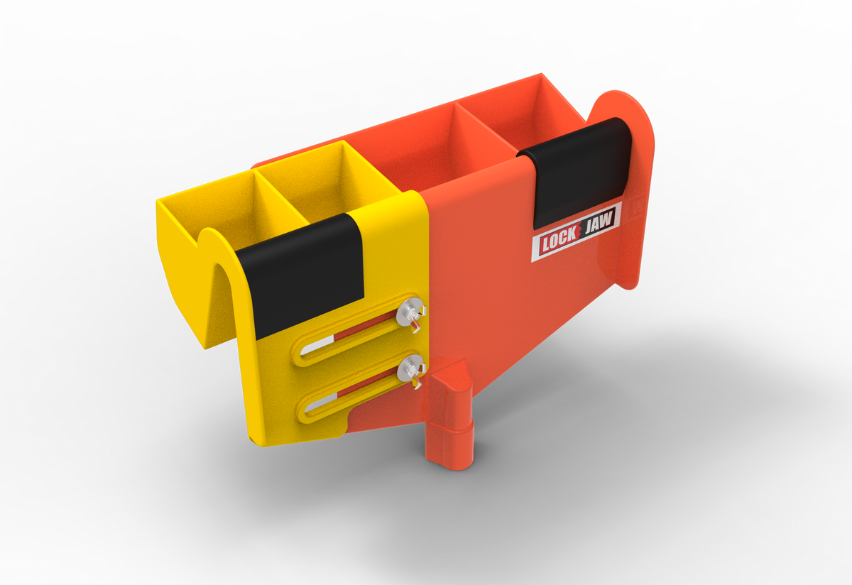  Lock Jaw Gutter Protector tool in orange and yellow, designed for safe and reliable gutter protection by tradies.