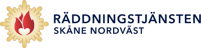 The Räddningstjänsten Skåne Nordväst logo with a stylized flame emblem and the organization's name in blue text.